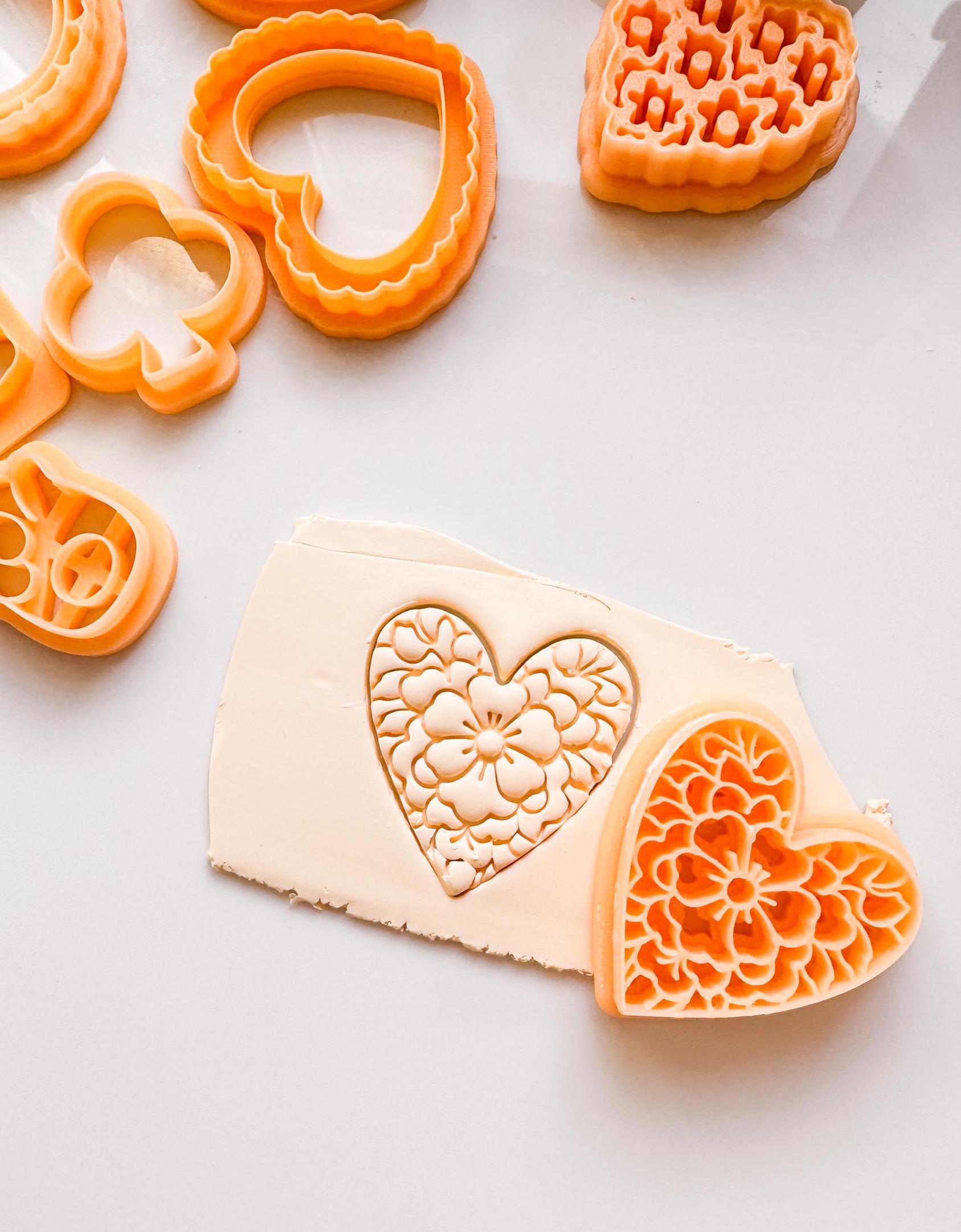 Floral Heart Clay Cutter: Embossed Flower Pattern Jewelry Tool