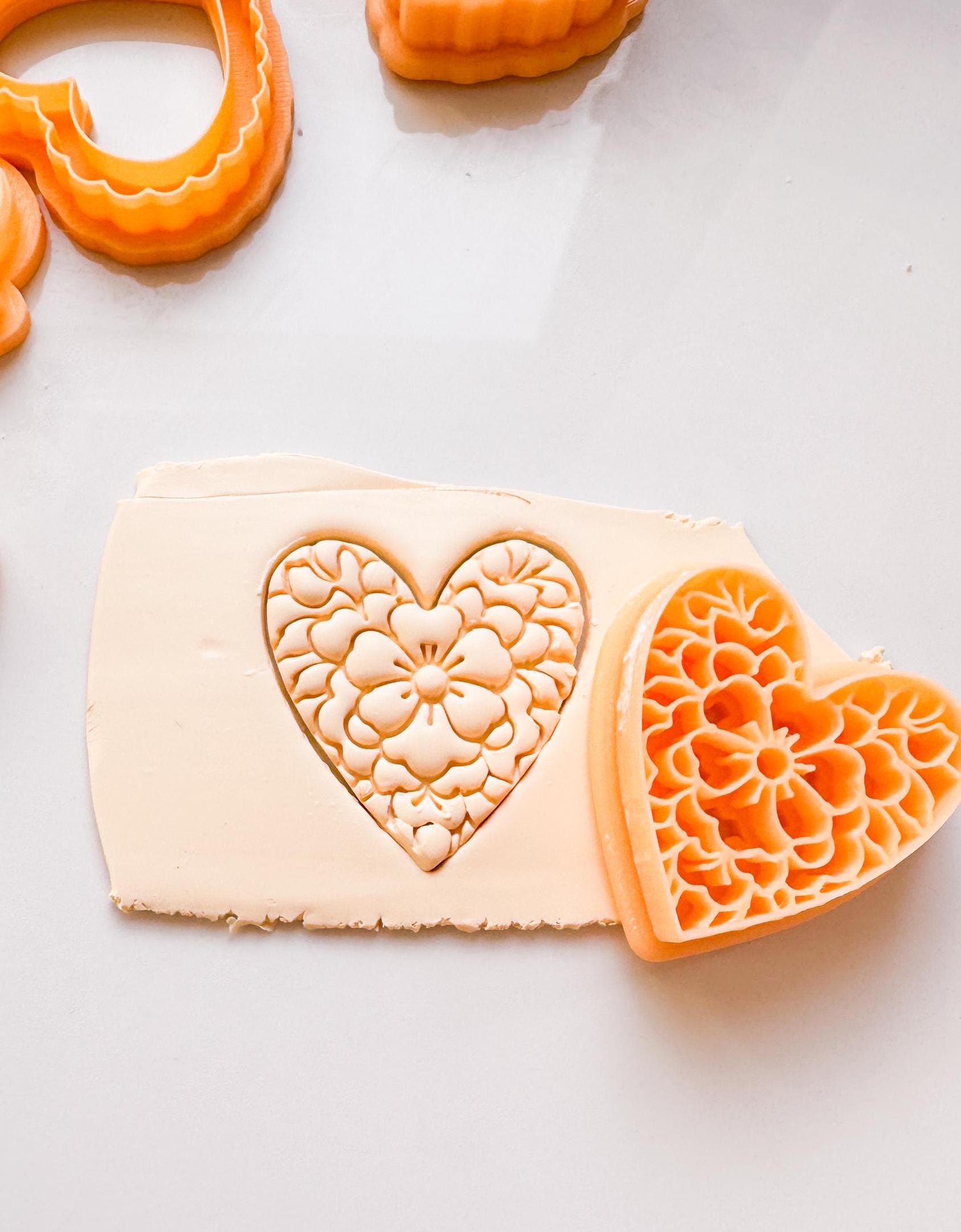Floral Heart Clay Cutter: Embossed Flower Pattern Jewelry Tool
