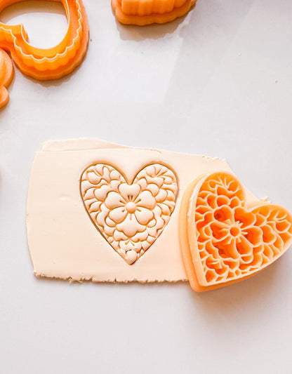 Floral Heart Clay Cutter: Embossed Flower Pattern Jewelry Tool