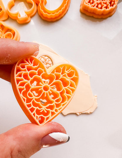 Floral Heart Clay Cutter: Embossed Flower Pattern Jewelry Tool