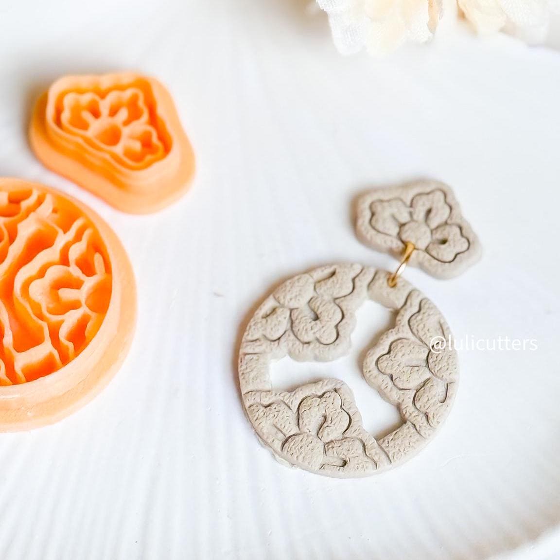 Floral Circle & Stud Cutter Set Polymer Clay Earring Cutter with Imprint Details