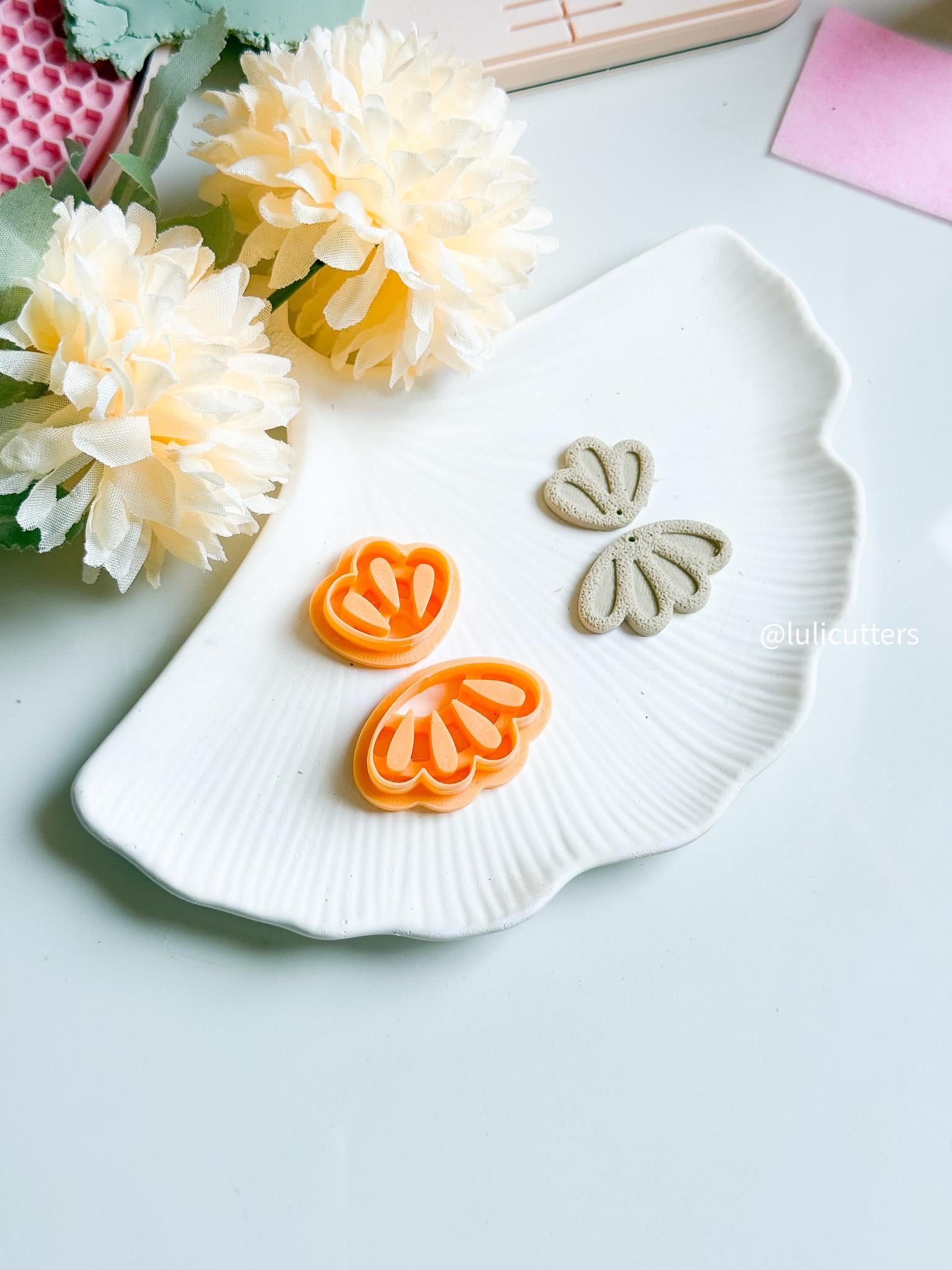 Layered Flower Petal Cutter Set Polymer Clay Earring Cutter with Imprint
