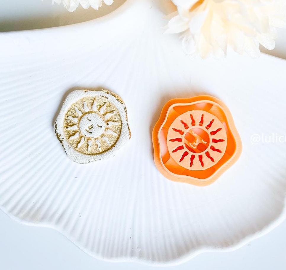 Sunburst Face Cutter Polymer Clay Earring Cutter with Imprint