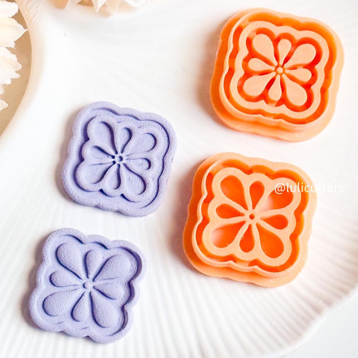 Floral Tile Cutter Set Emboss & Deboss Polymer Clay Cutters