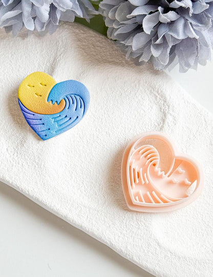 Ocean Wave Heart Polymer Clay Cutter: Beachy Earring Design