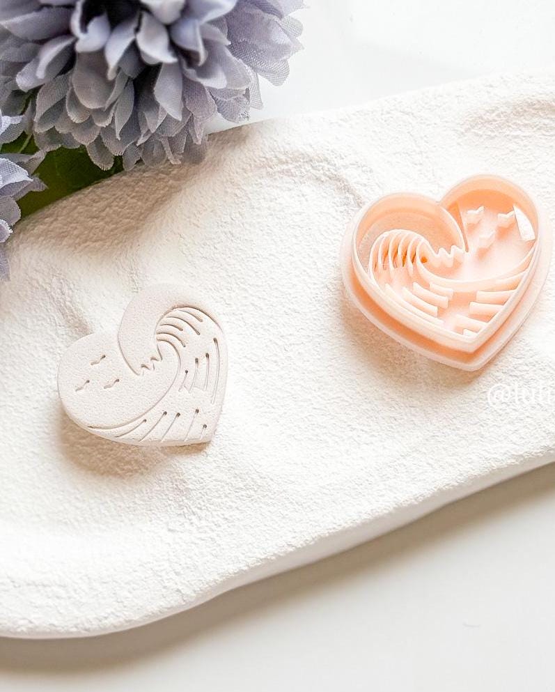 Ocean Wave Heart Polymer Clay Cutter: Beachy Earring Design