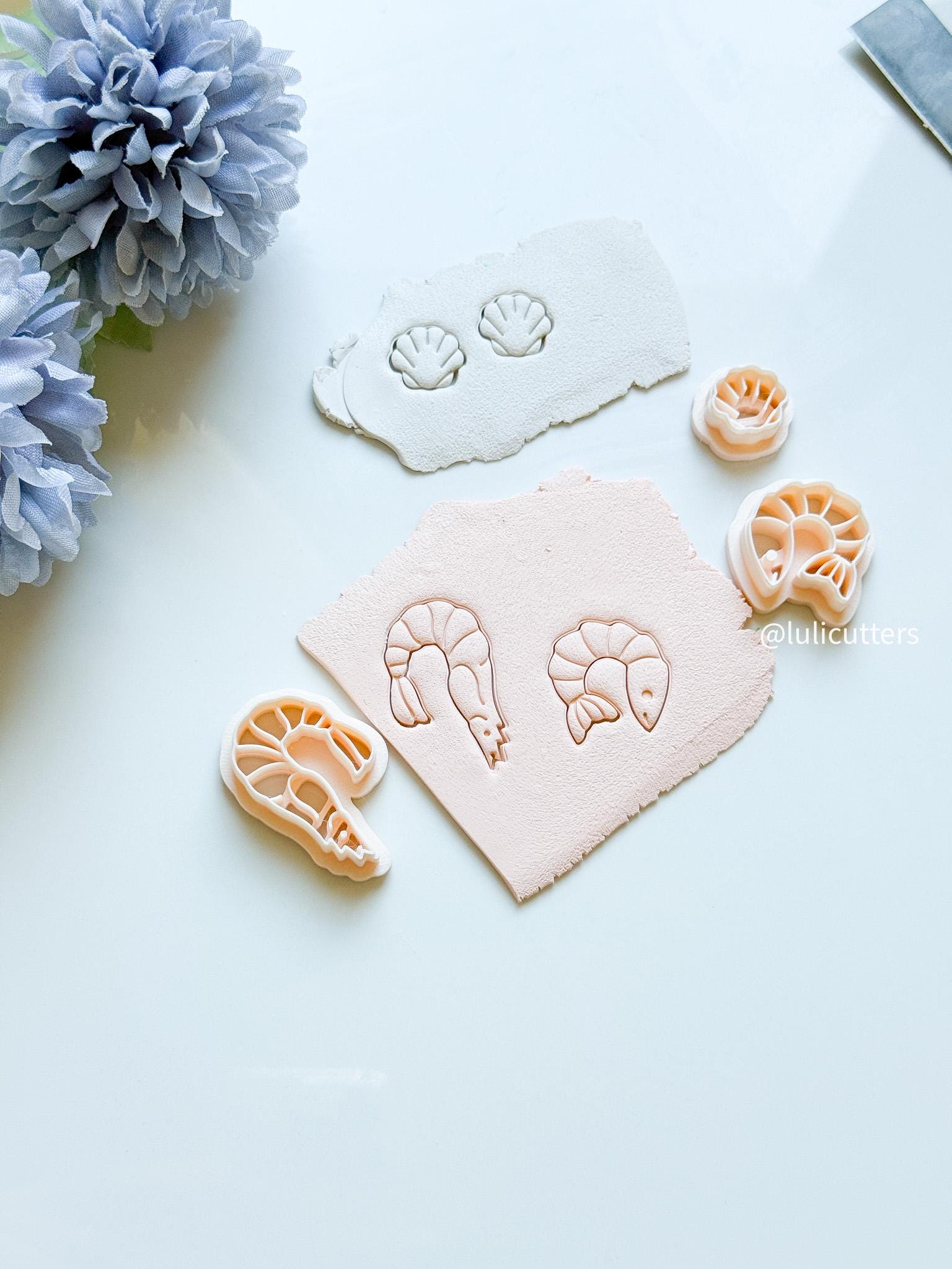 Shrimp and Seashell Polymer Clay Earring Cutters: Sea-Inspired Set