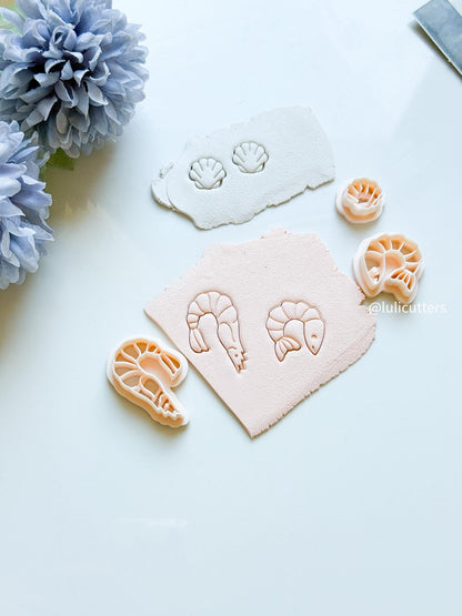 Shrimp and Seashell Polymer Clay Earring Cutters: Sea-Inspired Set