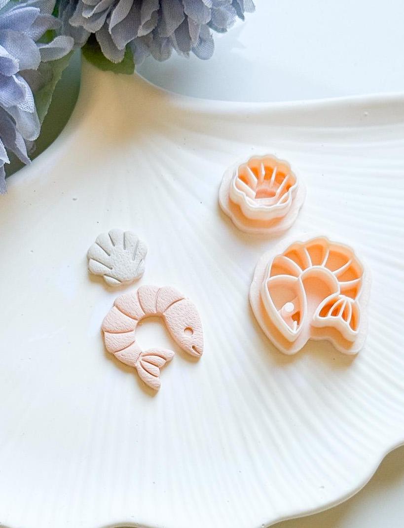 Shrimp and Seashell Polymer Clay Earring Cutters: Sea-Inspired Set