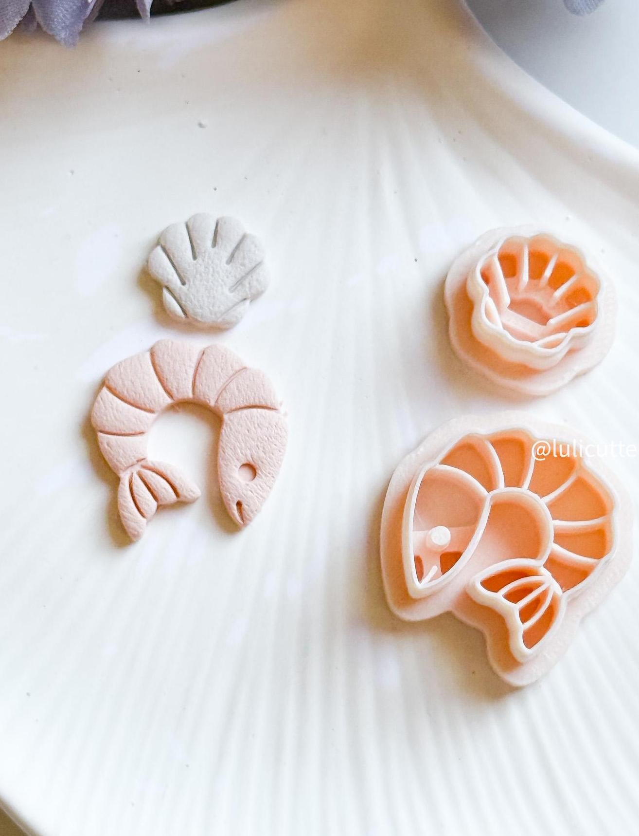 Shrimp and Seashell Polymer Clay Earring Cutters: Sea-Inspired Set