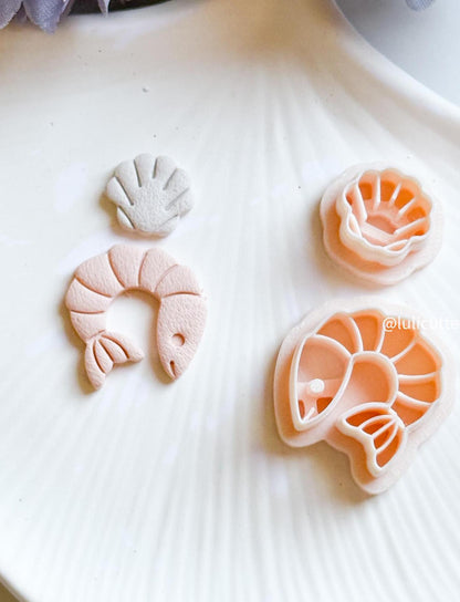 Shrimp and Seashell Polymer Clay Earring Cutters: Sea-Inspired Set