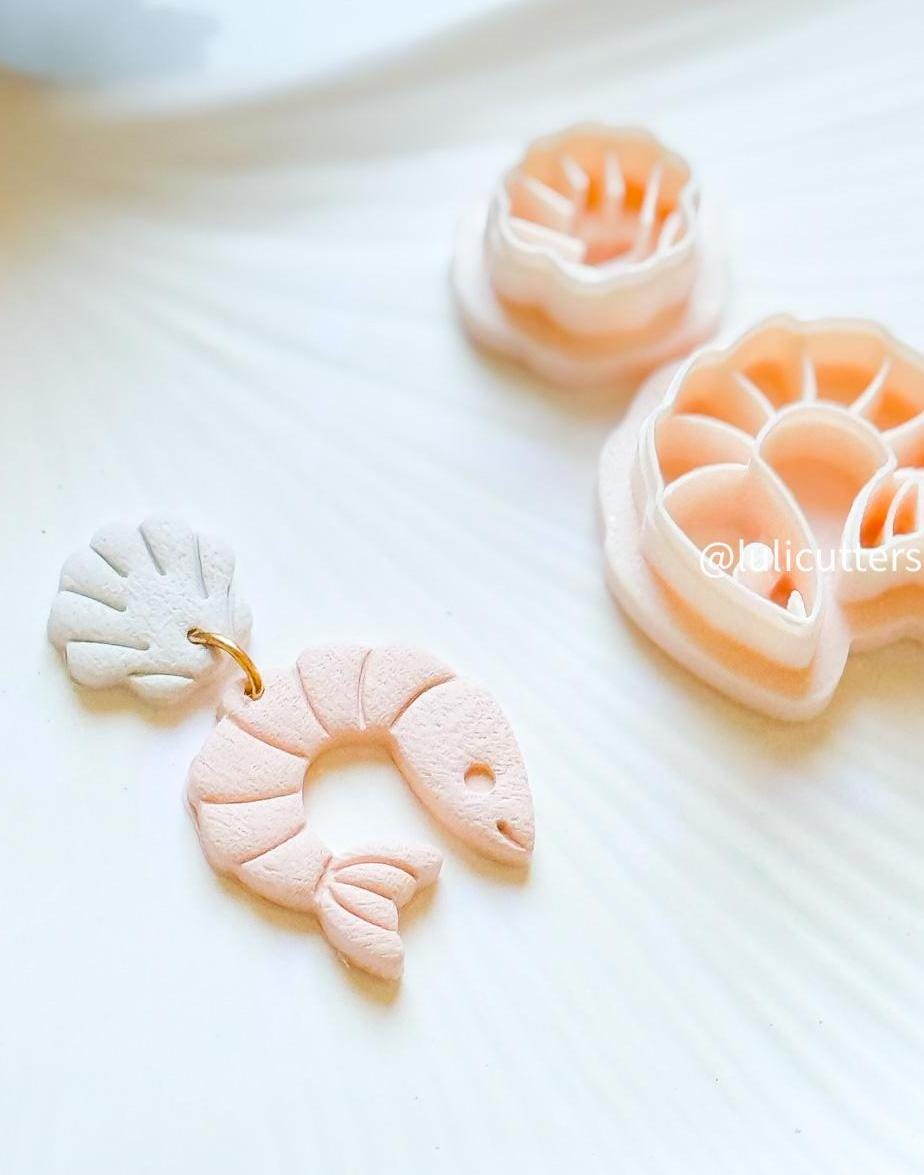 Shrimp and Seashell Polymer Clay Earring Cutters: Sea-Inspired Set