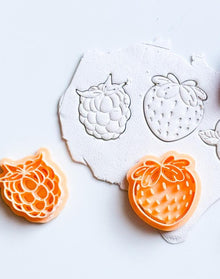 Strawberry & Blackberry Cutter Set Cute Fruit Polymer Clay Earring or Charm Cutter with Imprints