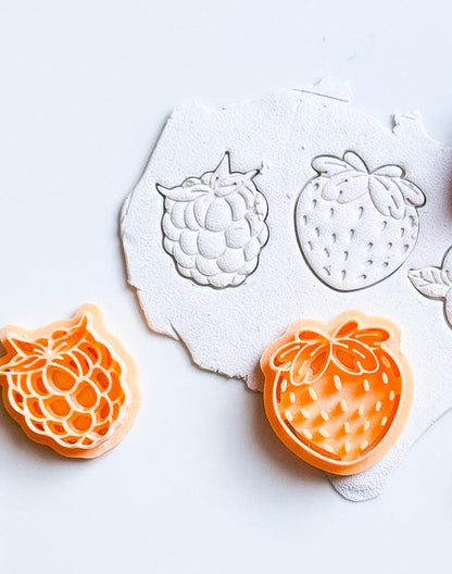 Strawberry & Blackberry Cutter Set Cute Fruit Polymer Clay Earring or Charm Cutter with Imprints
