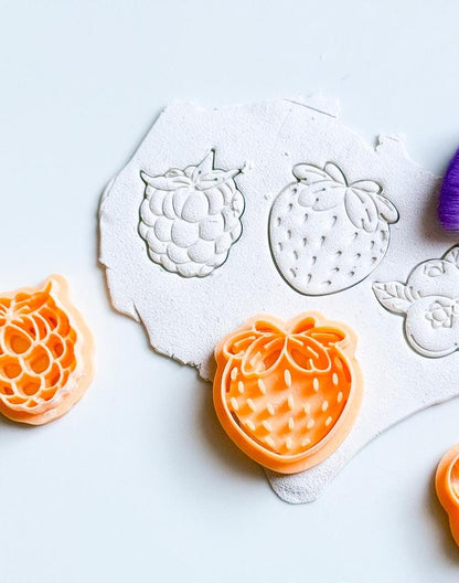 Strawberry & Blackberry Cutter Set Cute Fruit Polymer Clay Earring or Charm Cutter with Imprints