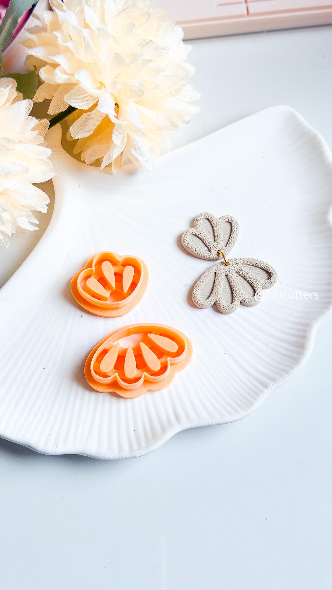 Layered Flower Petal Cutter Set Polymer Clay Earring Cutter with Imprint