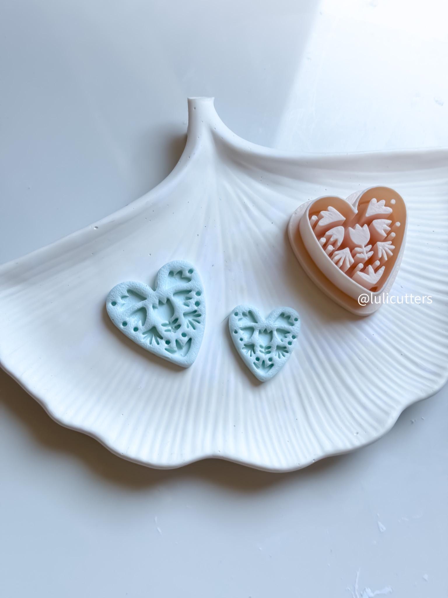 Floral Heart Clay Cutter: Embossed Polymer Clay Earring Tool