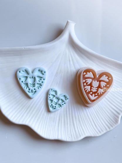 Floral Heart Clay Cutter: Embossed Polymer Clay Earring Tool