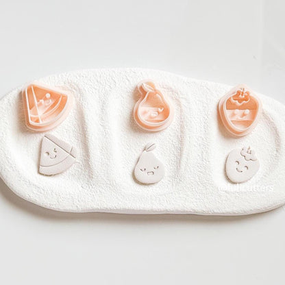 Kawaii Fruit Polymer Clay Cutter Set: Watermelon, Pear, Strawberry