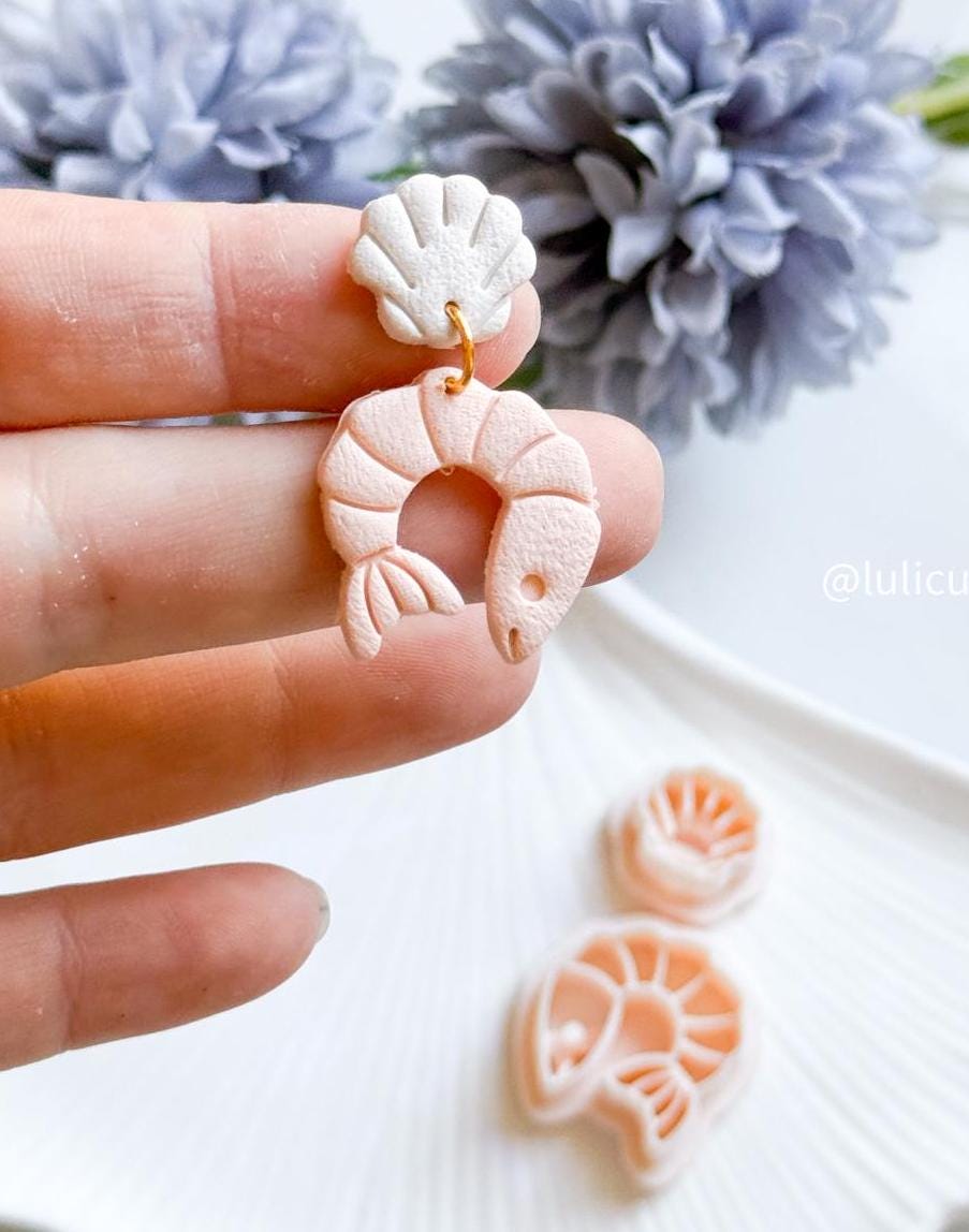 Shrimp and Seashell Polymer Clay Earring Cutters: Sea-Inspired Set