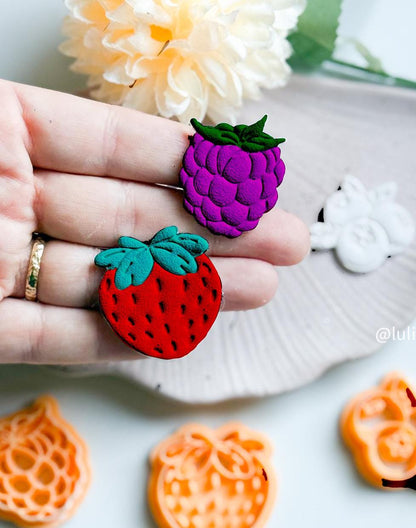 Strawberry & Blackberry Cutter Set Cute Fruit Polymer Clay Earring or Charm Cutter with Imprints