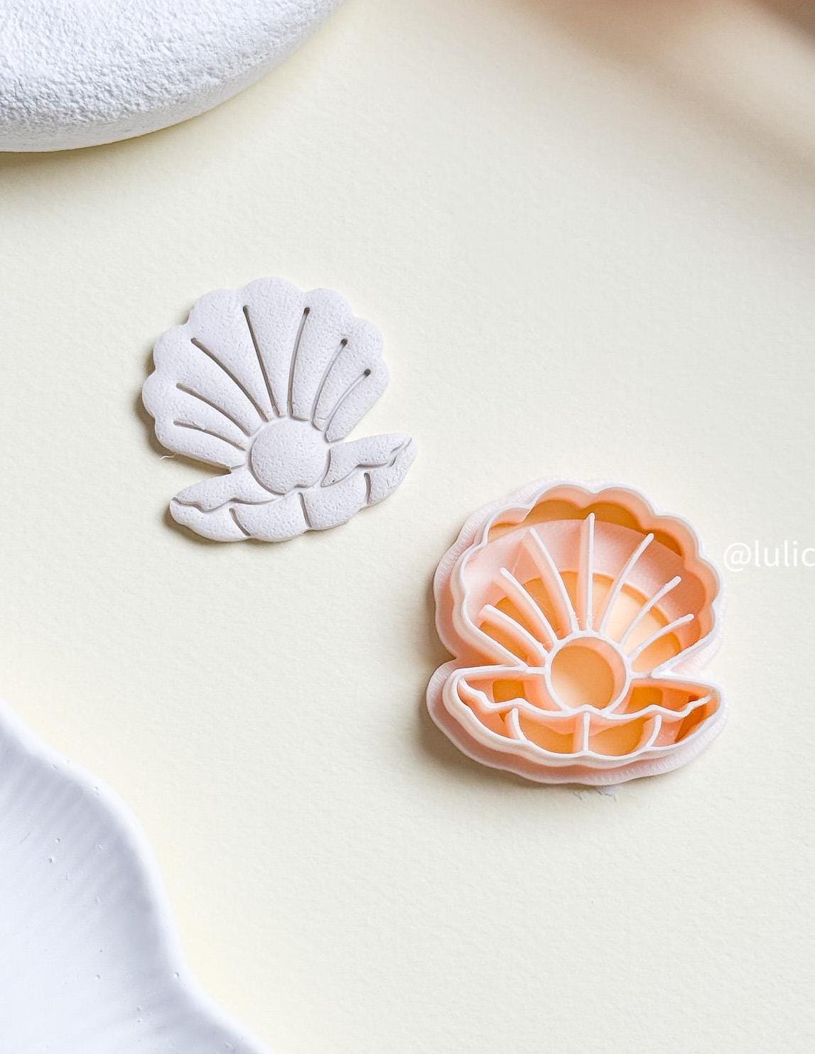 Open Seashell Cutter Polymer Clay Earring Cutter with Pearl and Crisp Imprint Lines