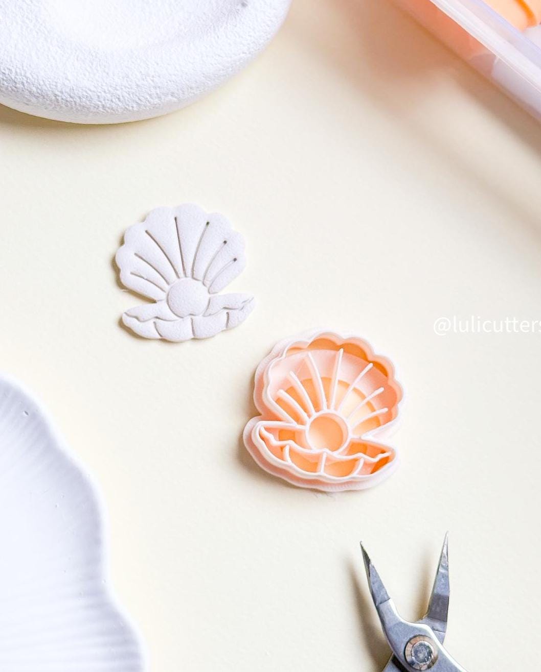 Open Seashell Cutter Polymer Clay Earring Cutter with Pearl and Crisp Imprint Lines