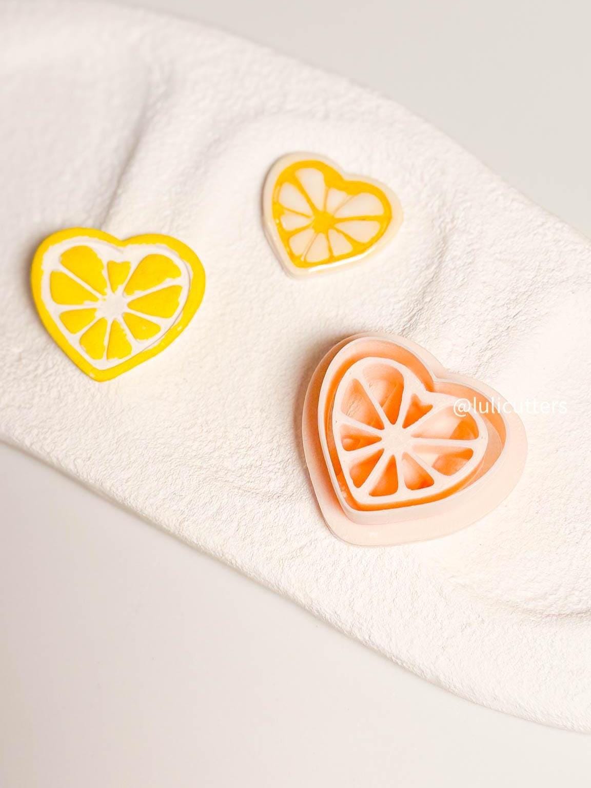 Heart Citrus Slice Clay Cutter: Fun Fruit Earrings