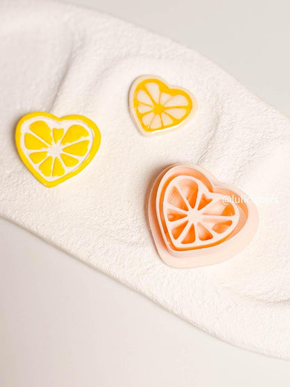 Heart Citrus Slice Clay Cutter: Fun Fruit Earrings