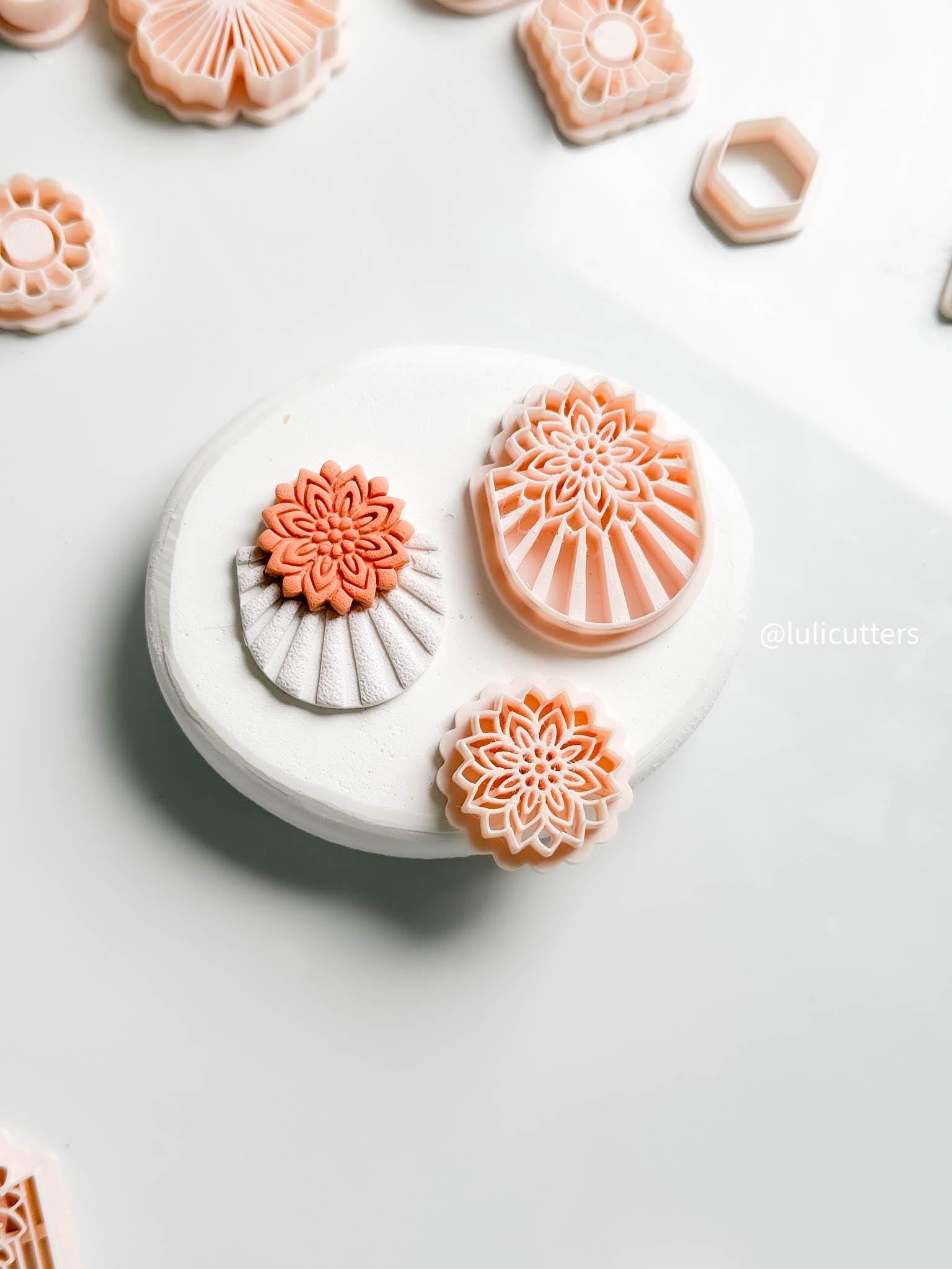 Floral Clay Earring Cutter Set Includes Base Shape + Matching Topper - 3 different options