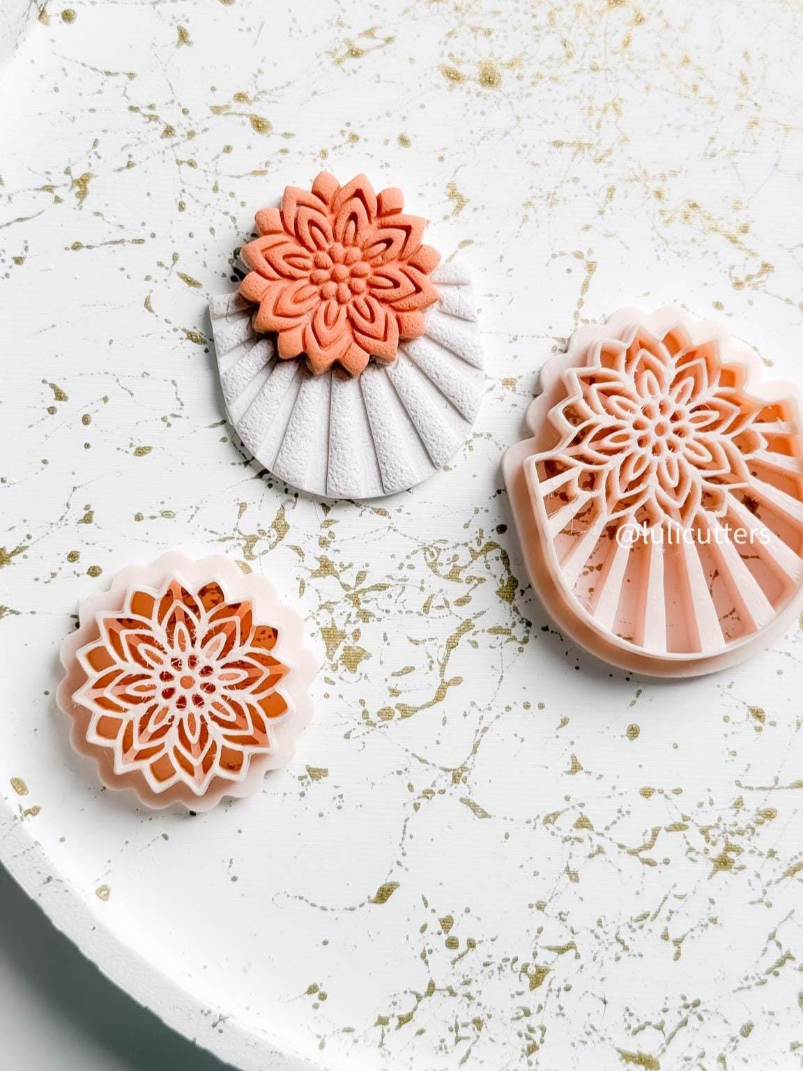 Floral Clay Earring Cutter Set Includes Base Shape + Matching Topper - 3 different options
