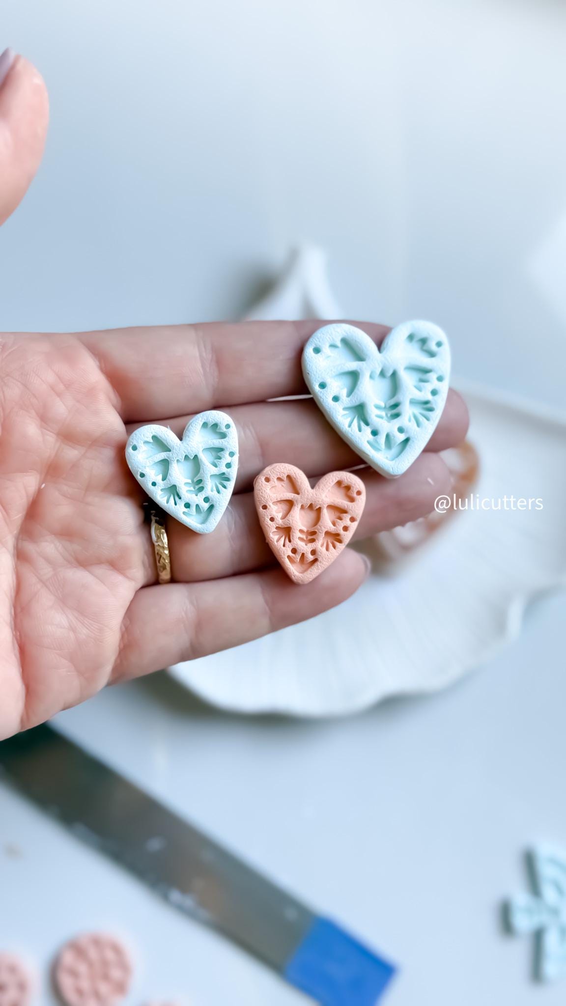 Floral Heart Clay Cutter: Embossed Polymer Clay Earring Tool