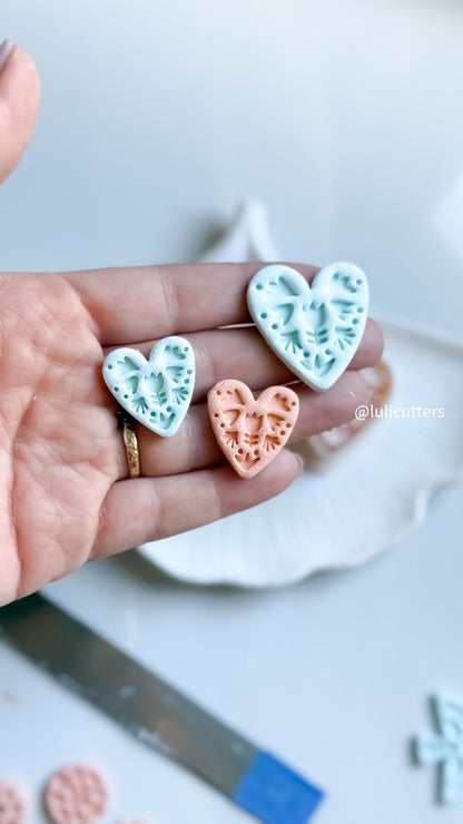 Floral Heart Clay Cutter: Embossed Polymer Clay Earring Tool