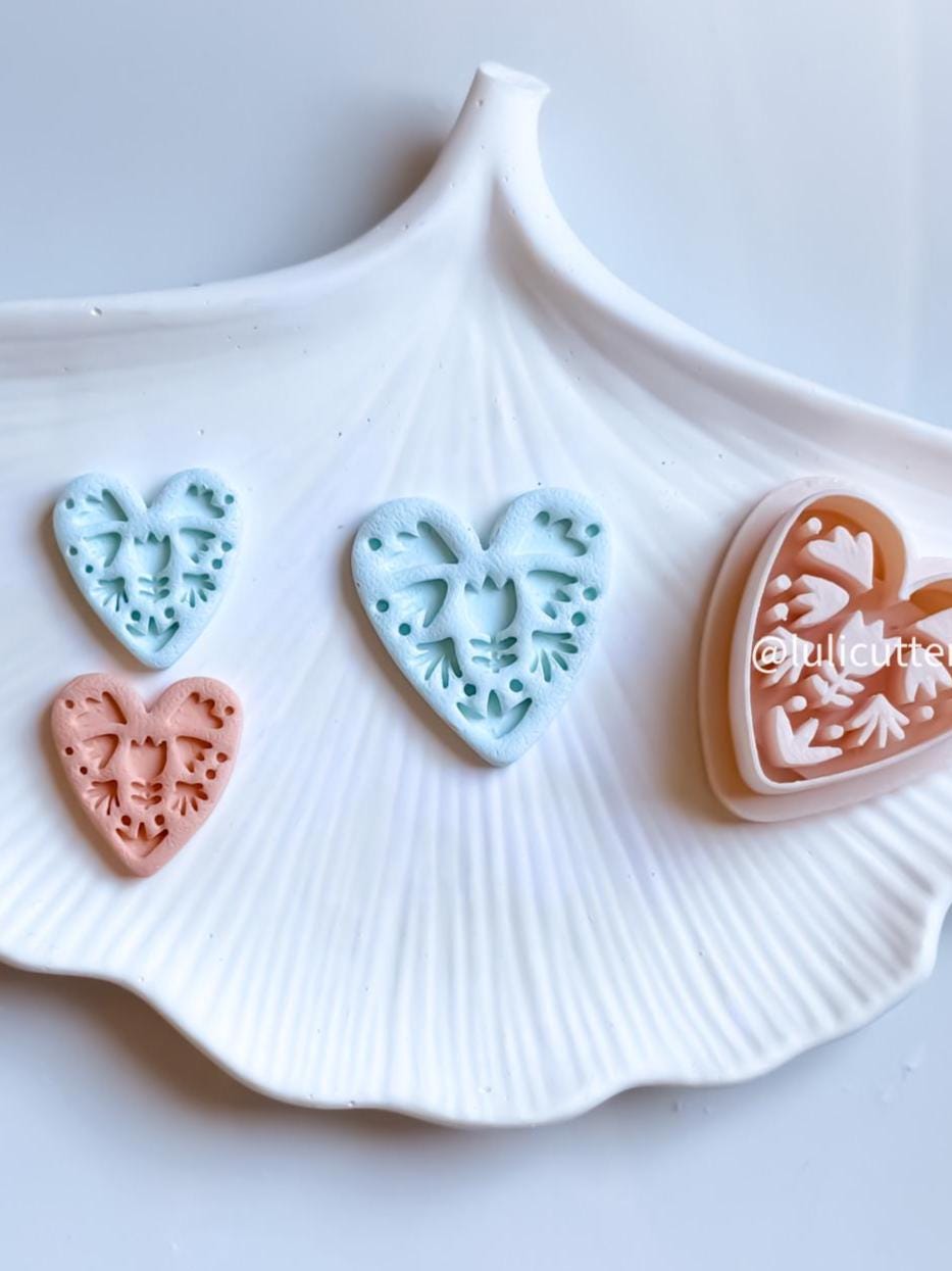 Floral Heart Clay Cutter: Embossed Polymer Clay Earring Tool
