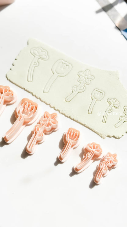 Hand-Drawn Flower Clay Cutter Set 3 Floral Styles in 40 mm + 60 mm Sizes