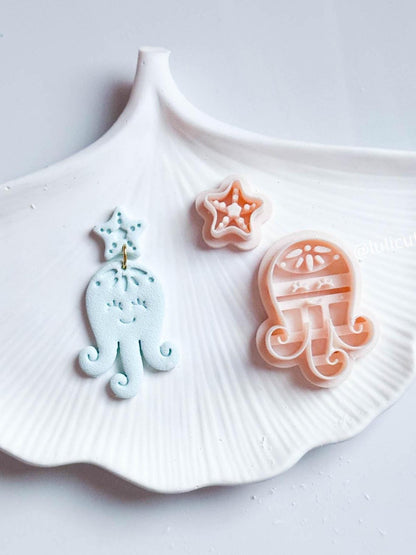 Smiley Octopus & Starfish Clay Cutter Set: Under the Sea Earring Tool