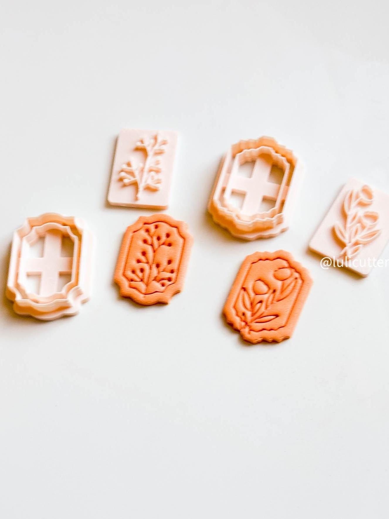 Floral Stamp & Frame Cutter Set 2 Botanical Imprints + 2 Scalloped Cutters