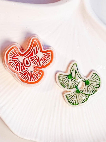 Triple Ginkgo Clay Cutter: Botanical Imprint for Polymer Clay Earrings (35/40mm)