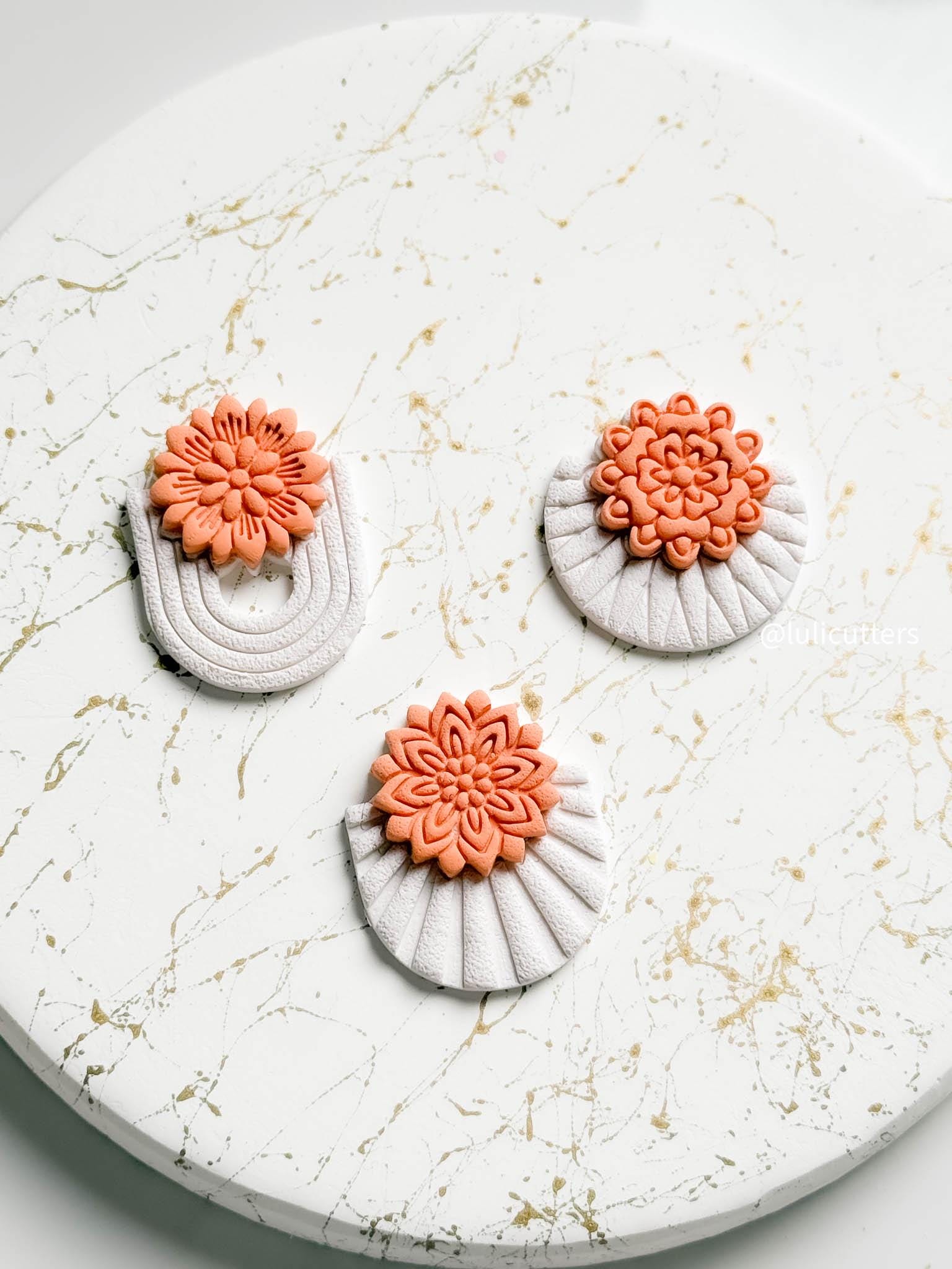 Floral Clay Earring Cutter Set Includes Base Shape + Matching Topper - 3 different options