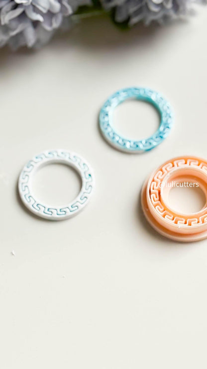 Debossed Greek Pattern Circle Cutter Available in 30, 35, 40, and 45 mm