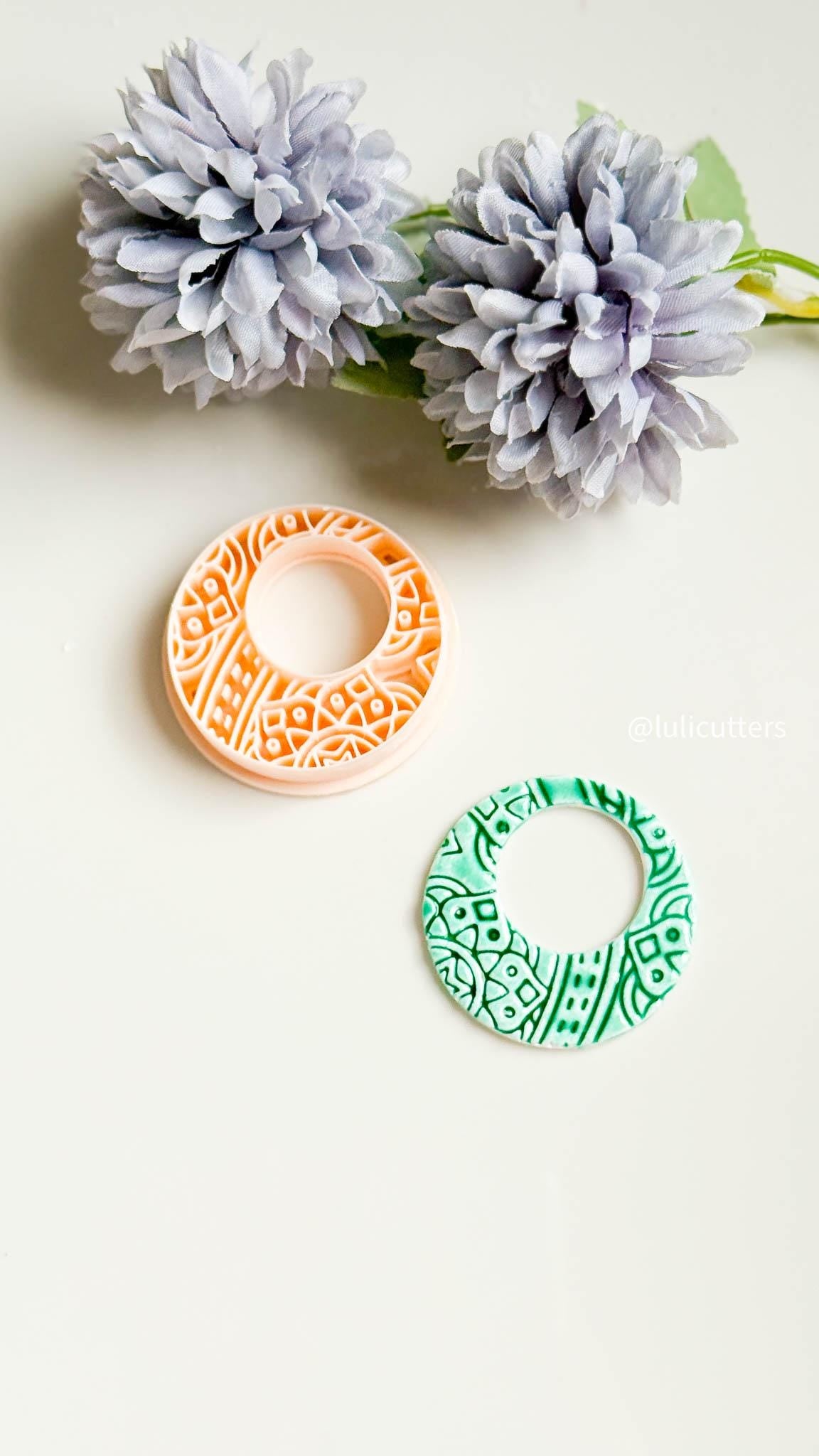 Faux Ceramic Mandala Hoop Clay Cutter 50 mm Debossed Mediterranean Pattern