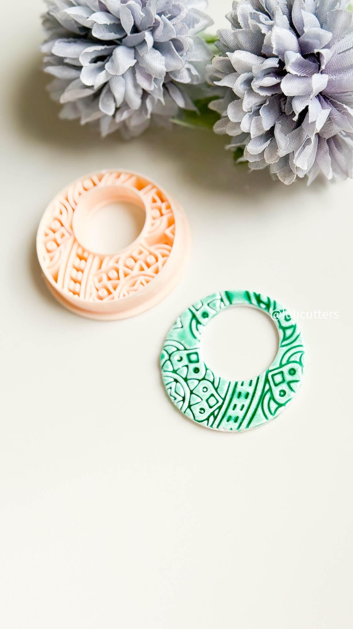 Faux Ceramic Mandala Hoop Clay Cutter 50 mm Debossed Mediterranean Pattern