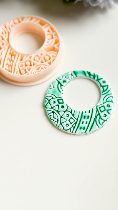 Faux Ceramic Mandala Hoop Clay Cutter 50 mm Debossed Mediterranean Pattern
