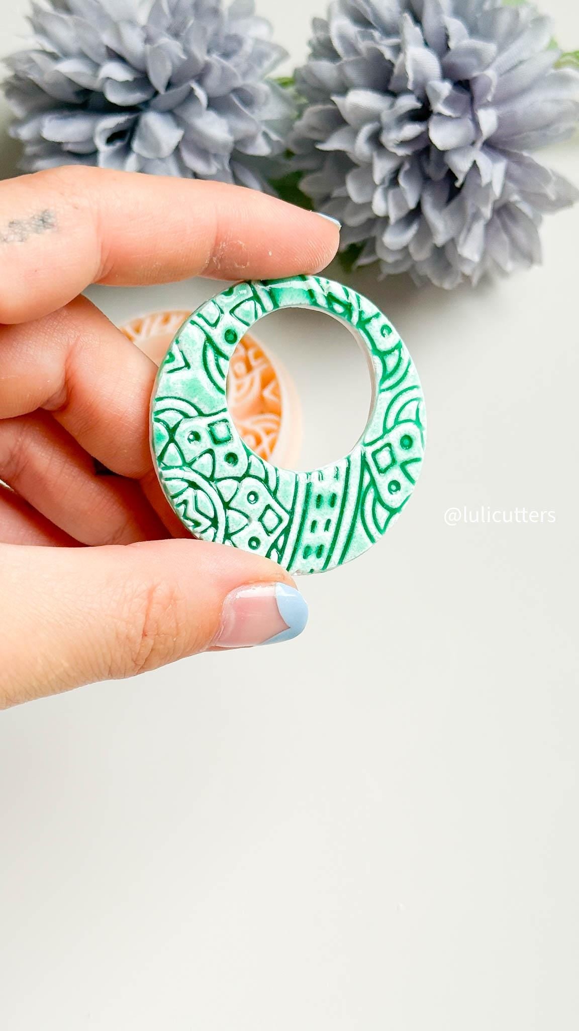Faux Ceramic Mandala Hoop Clay Cutter 50 mm Debossed Mediterranean Pattern
