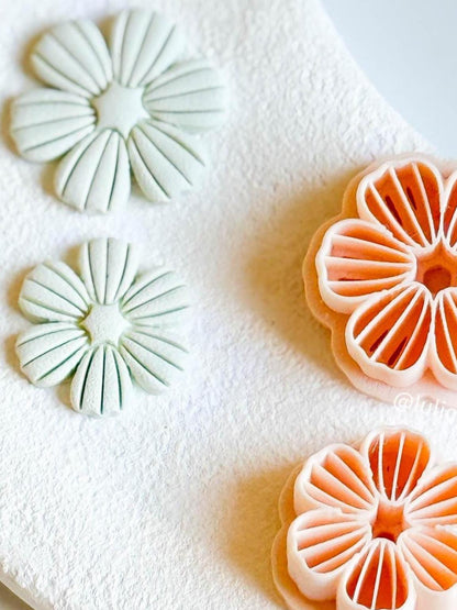 Textured Floral Clay Cutter Detailed Flower Design with Line Imprints (25mm or 30mm)