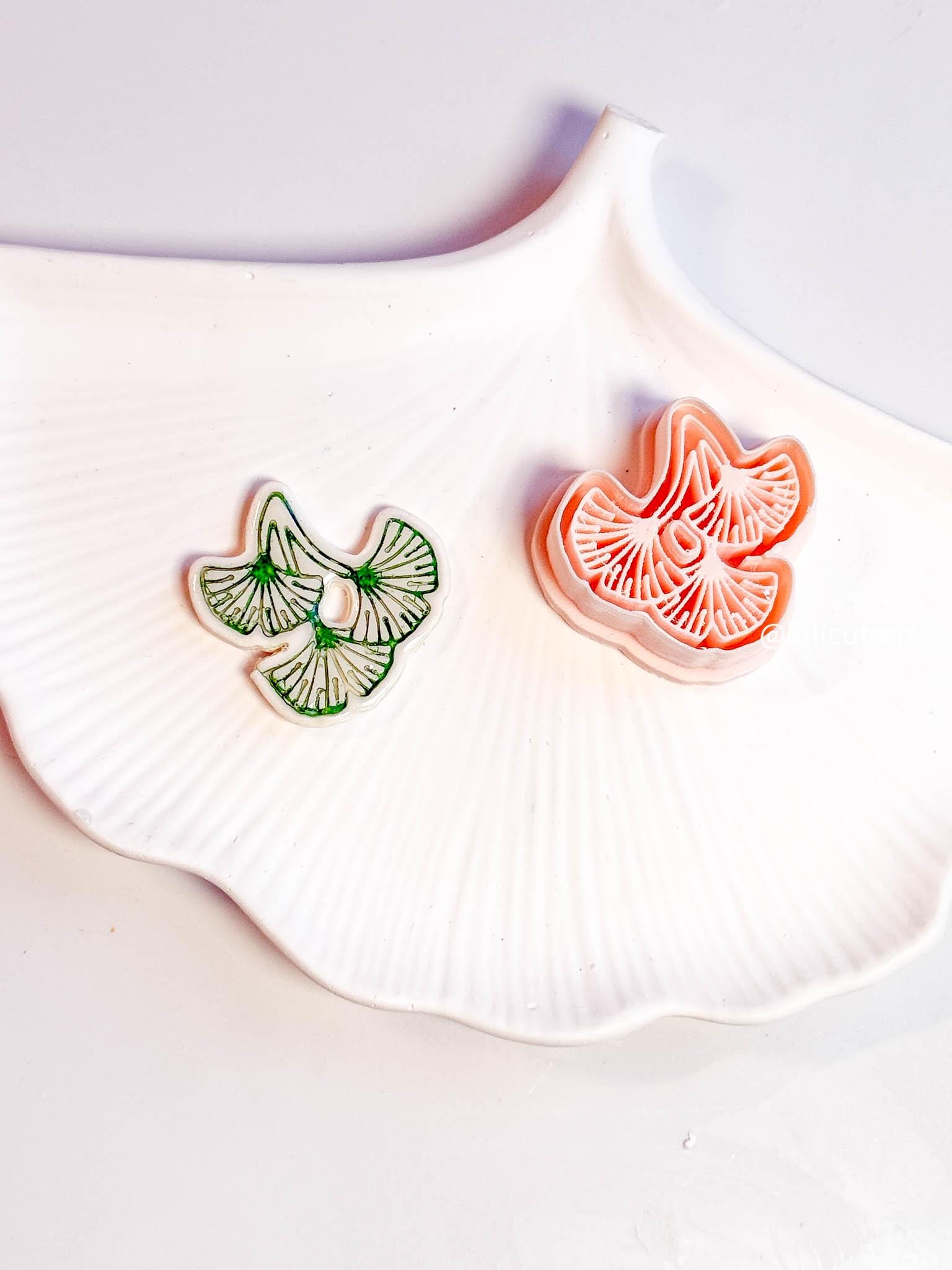 Triple Ginkgo Clay Cutter: Botanical Imprint for Polymer Clay Earrings (35/40mm)