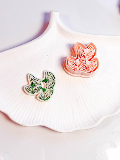 Triple Ginkgo Clay Cutter: Botanical Imprint for Polymer Clay Earrings (35/40mm)