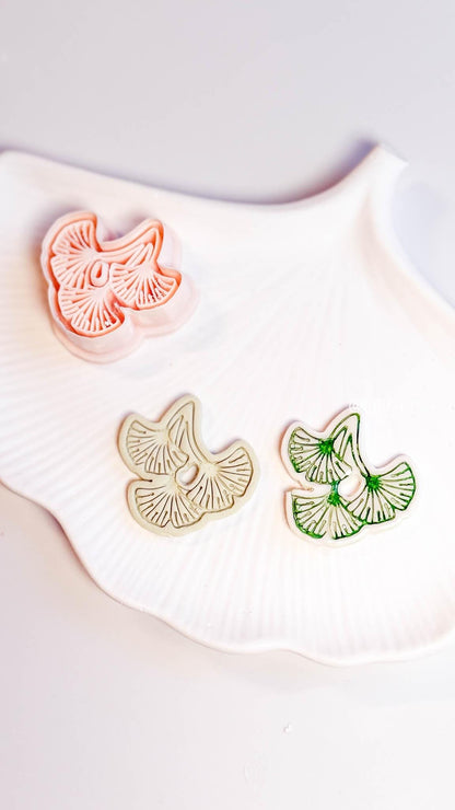 Triple Ginkgo Clay Cutter: Botanical Imprint for Polymer Clay Earrings (35/40mm)