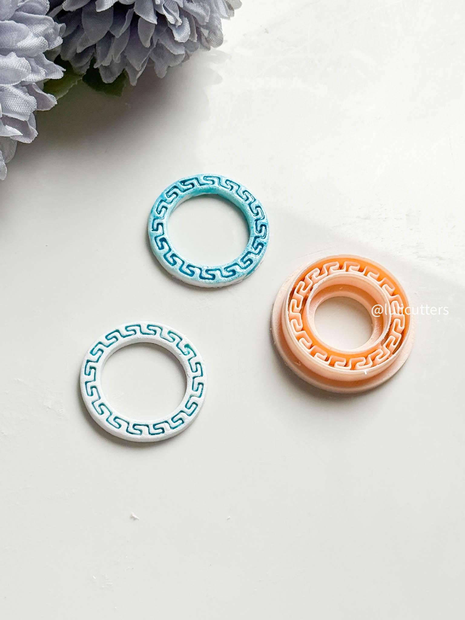 Debossed Greek Pattern Circle Cutter Available in 30, 35, 40, and 45 mm