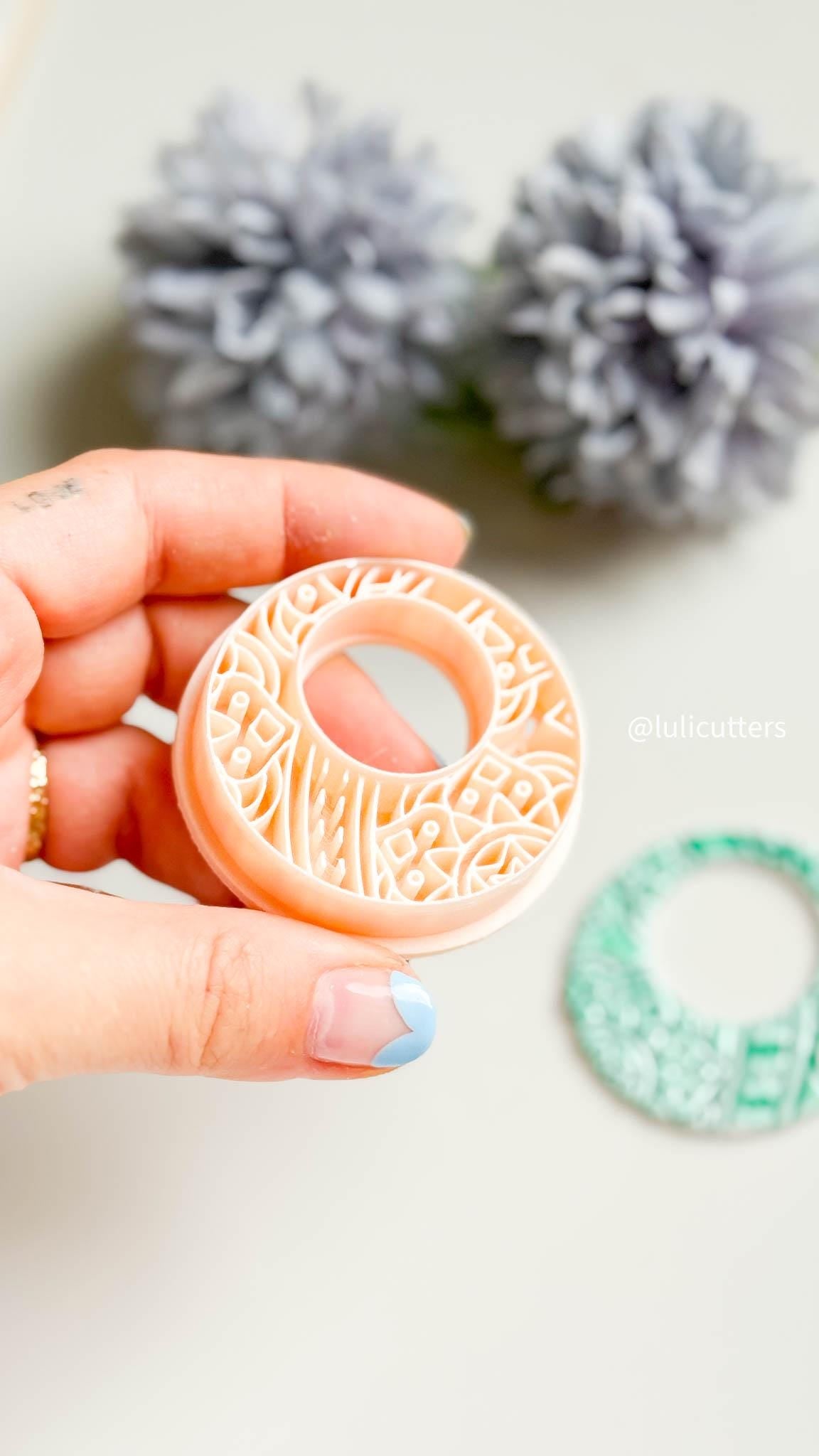 Faux Ceramic Mandala Hoop Clay Cutter 50 mm Debossed Mediterranean Pattern